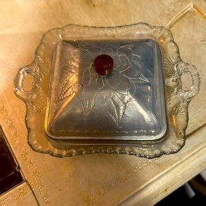 Wrought Farberware candy dish. Vintage glass bottom